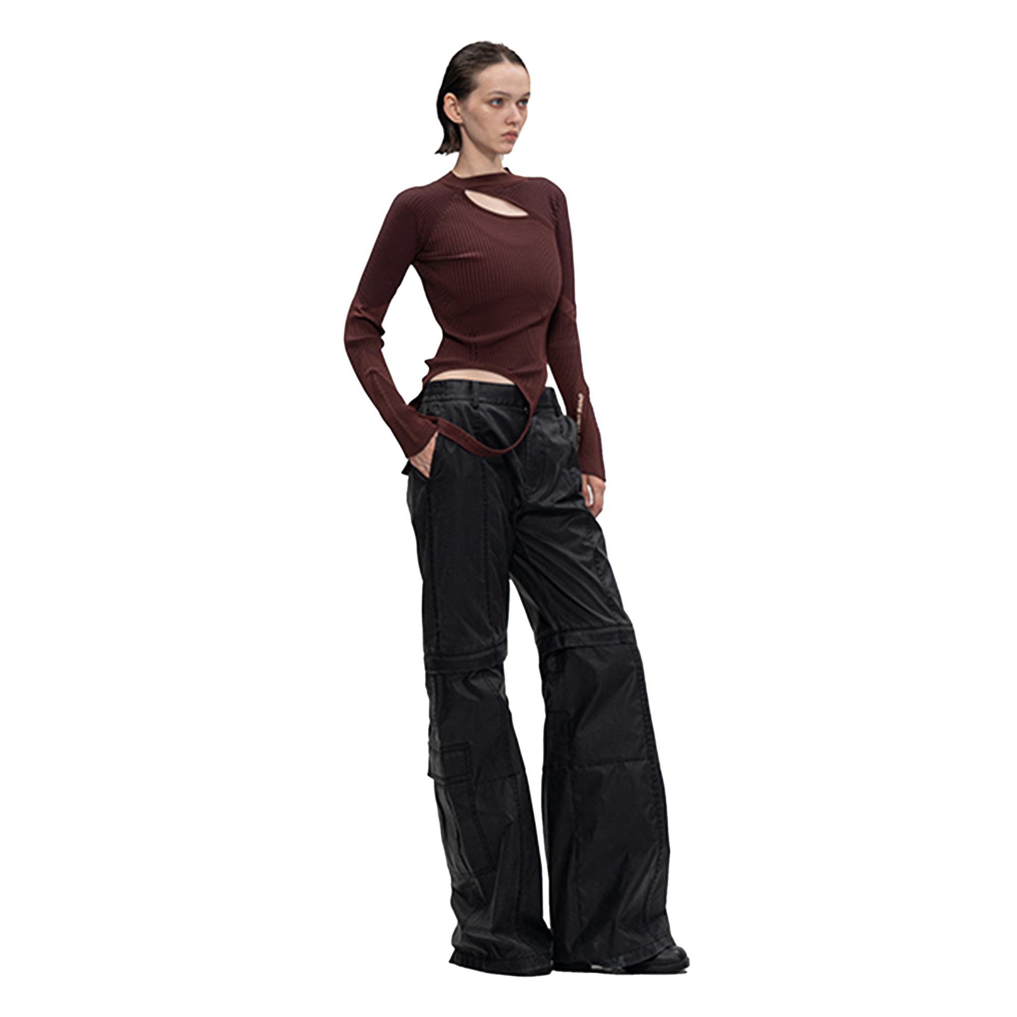 Feng Chen Wang Women's Deconstructed Knit Logo Top Red Brown