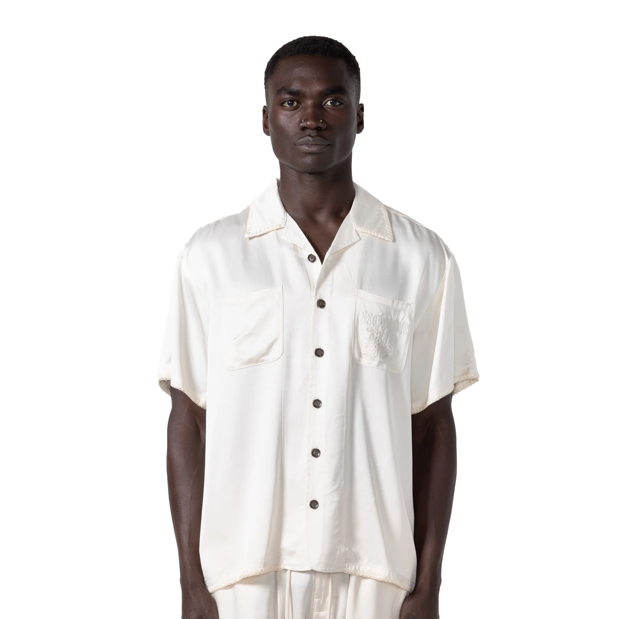 Honor The Gift Blanket Stitch Woven Shirt Bone