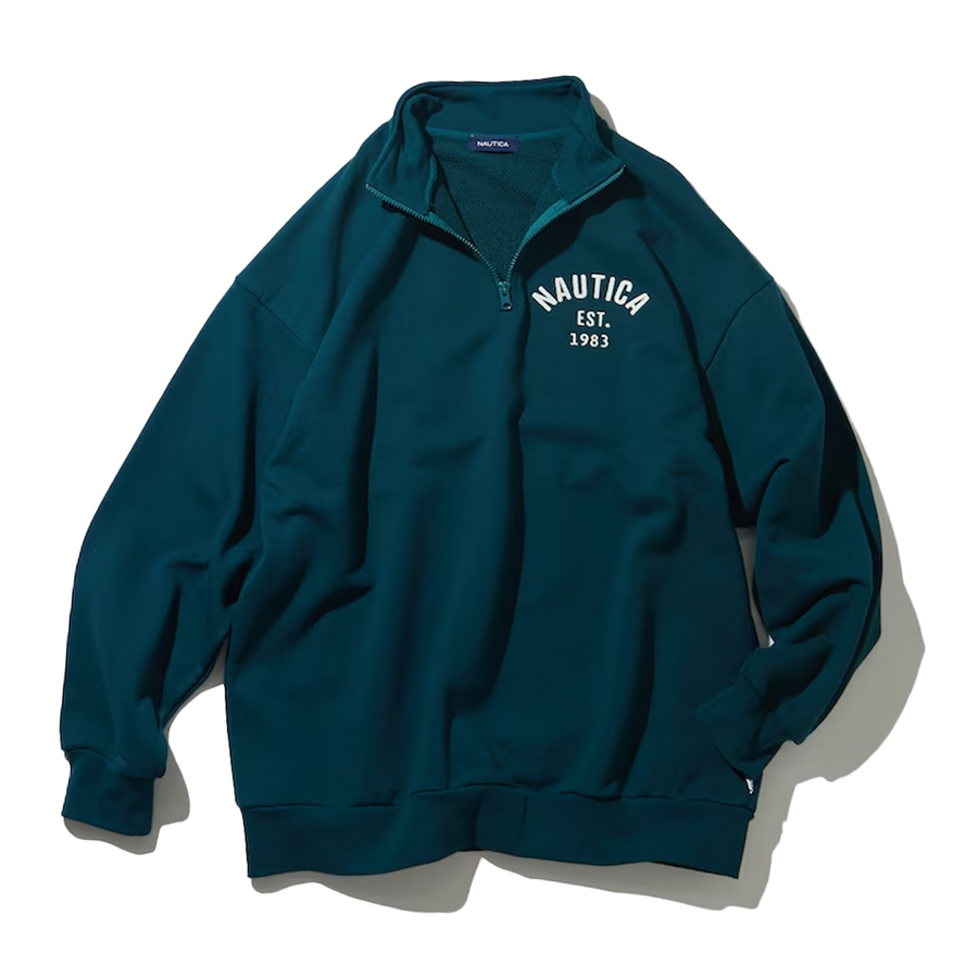 Nautica Japan Half-Zip Felt Arch Logo Pullover Green