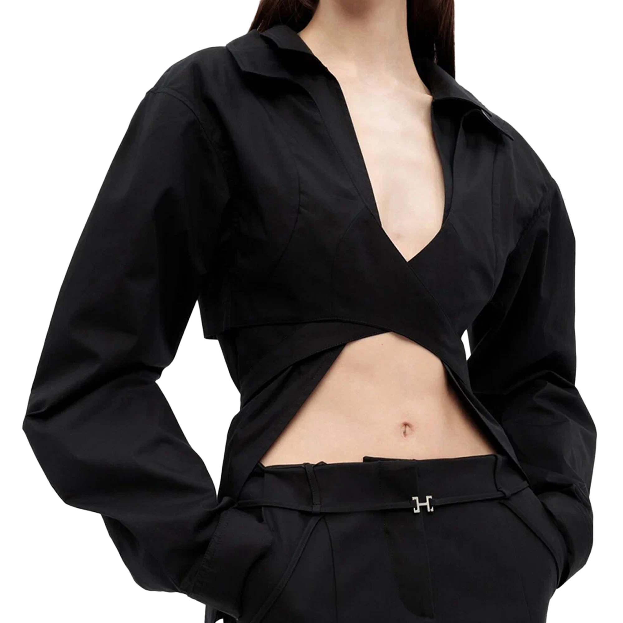 Heliot Emil Women's Duplex Double Collar Shirt Black