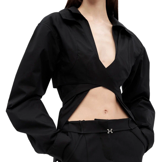 Heliot Emil Women's Duplex Double Collar Shirt Black