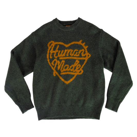 Human Made Heart Knit Sweater Olive Drab HM30CS035