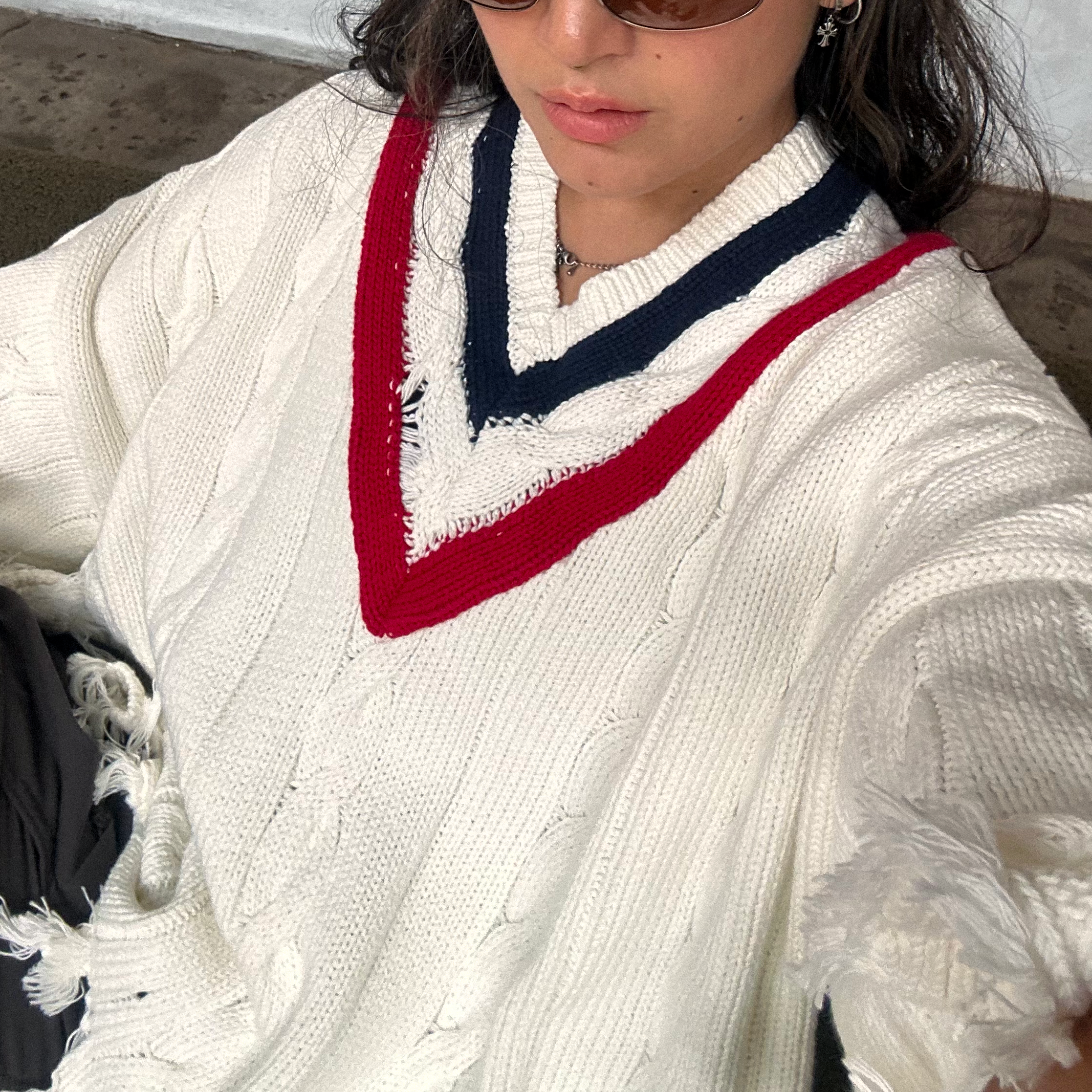 Members Of The Rage Vest Distressed White/Blue/Red