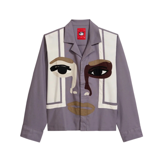 KidSuper Face Camp Collar Button Up Longsleeve Plum
