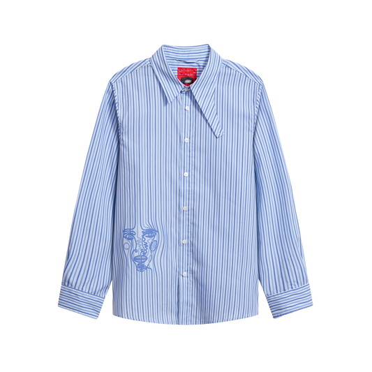 KidSuper Striped Face Button Up Chambray