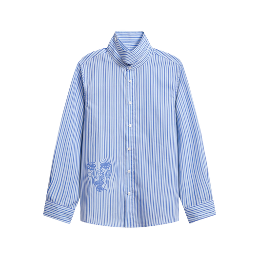 KidSuper Striped Face Button Up Chambray