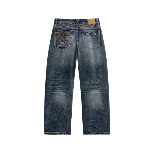 KidSuper Gemstone Eye Embroidery Jeans Washed Blue