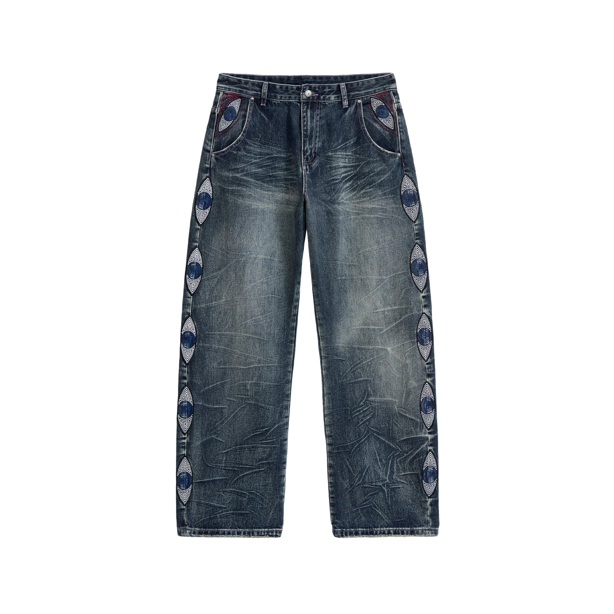 KidSuper Gemstone Eye Embroidery Jeans Washed Blue