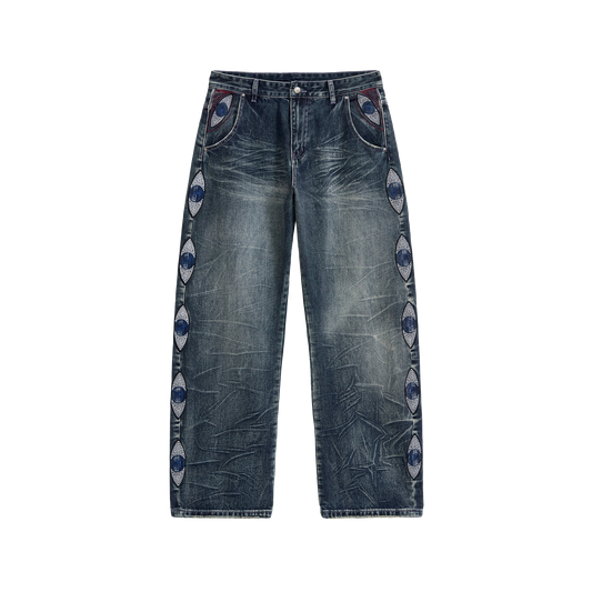 KidSuper Gemstone Eye Embroidery Jeans Washed Blue