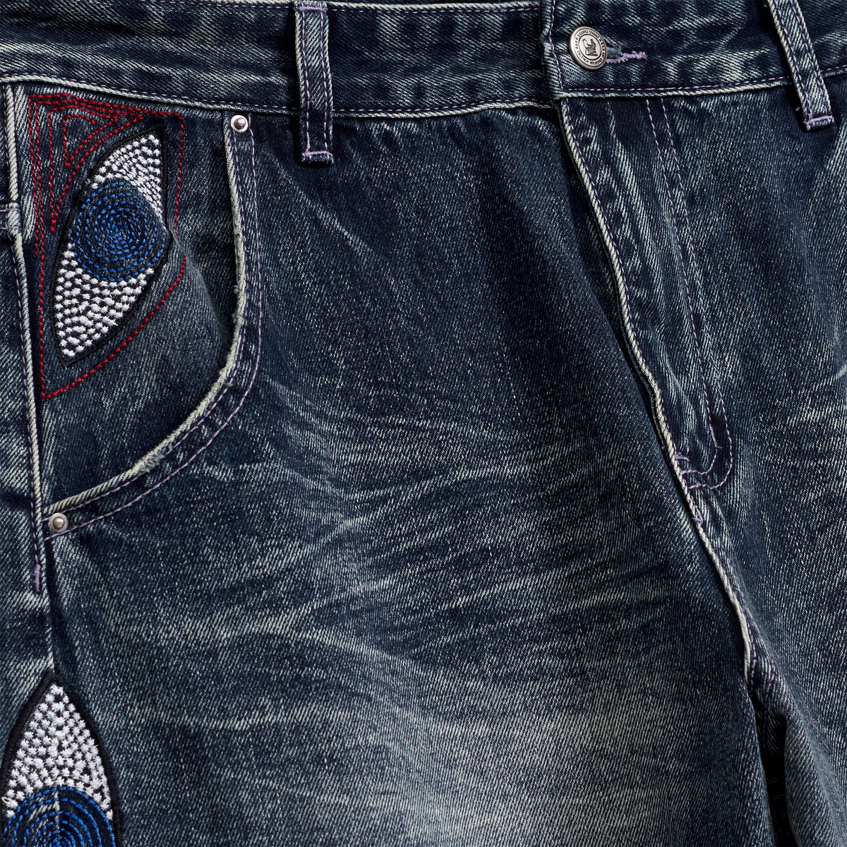 KidSuper Gemstone Eye Embroidery Jeans Washed Blue