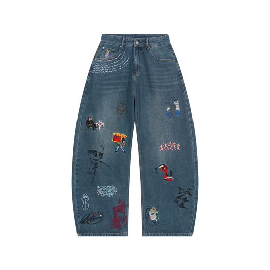 Kidsuper Embroidered Paintings Balloon Pants Blue