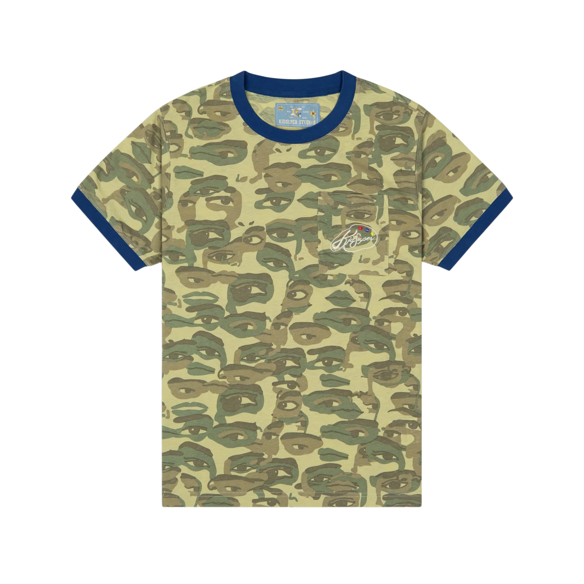 Kidsuper Face Camo Short Sleeve Shirt Heavy Wash Blue Rib