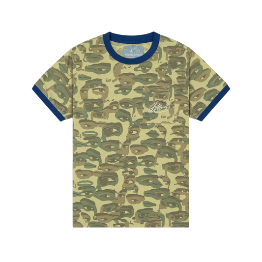 Kidsuper Face Camo Short Sleeve Shirt Heavy Wash Blue Rib