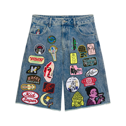 Kidsuper Patches Denim Long Short Dark Blue
