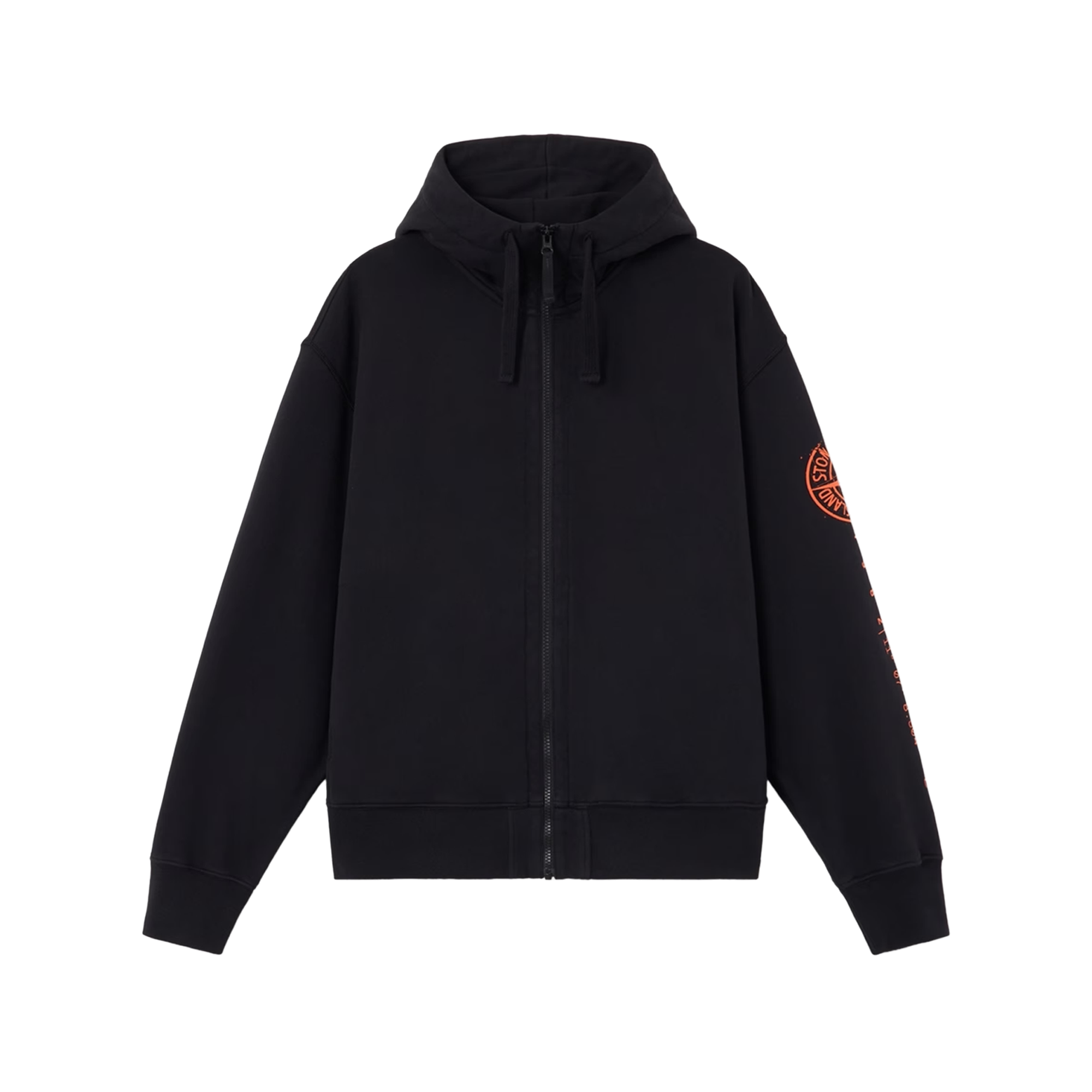 Stone Island Zip Hoodie Orange Logo 6100009 S0467 Black