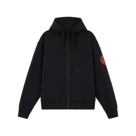 Stone Island Zip Hoodie Orange Logo 6100009 S0467 Black