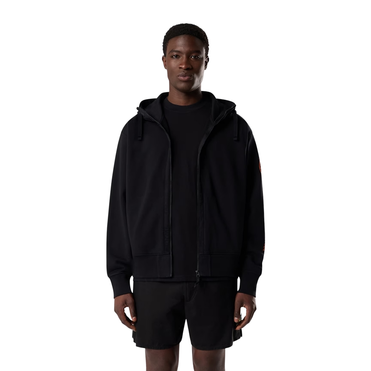 Stone Island Zip Hoodie Orange Logo 6100009 S0467 Black