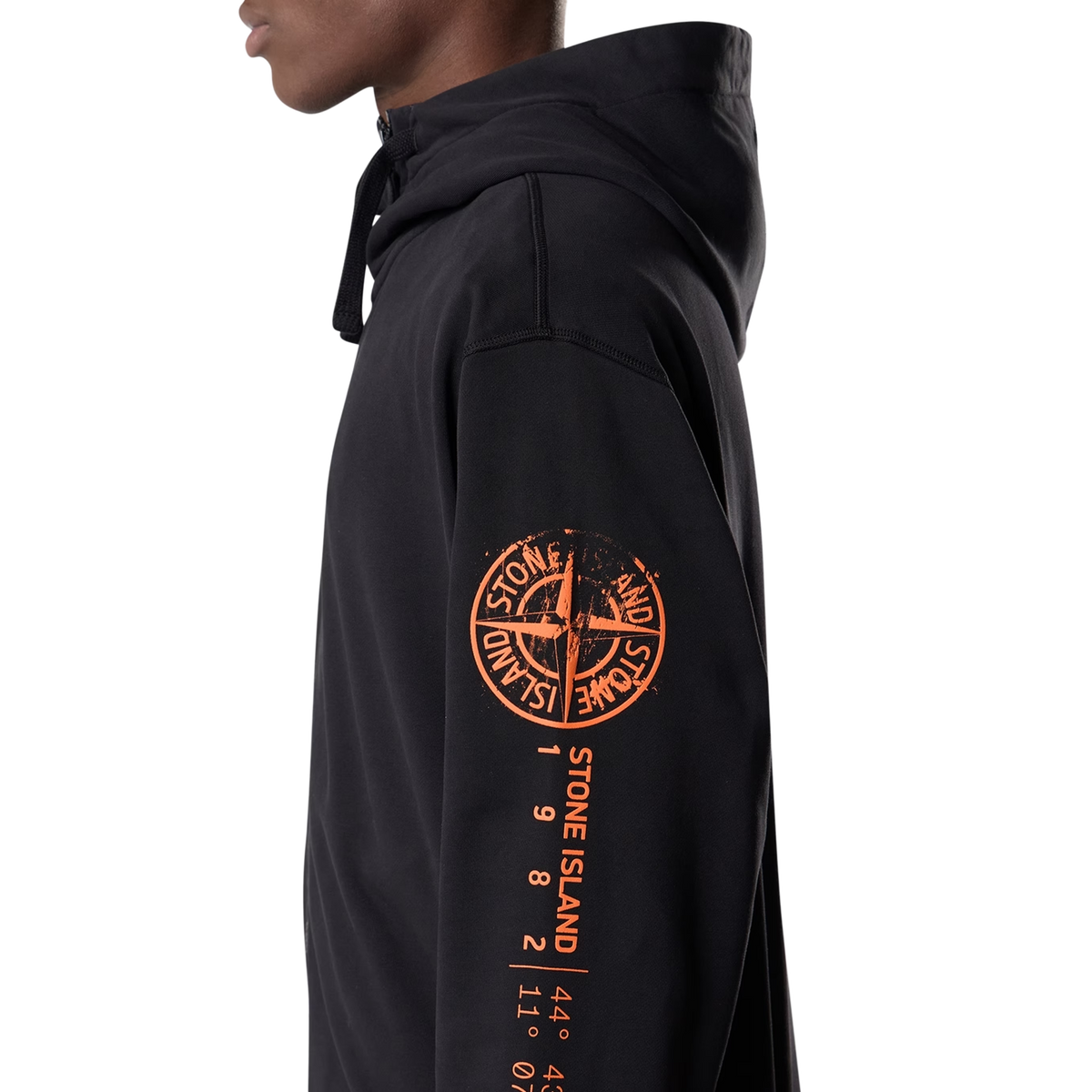Stone Island Zip Hoodie Orange Logo 6100009 S0467 Black