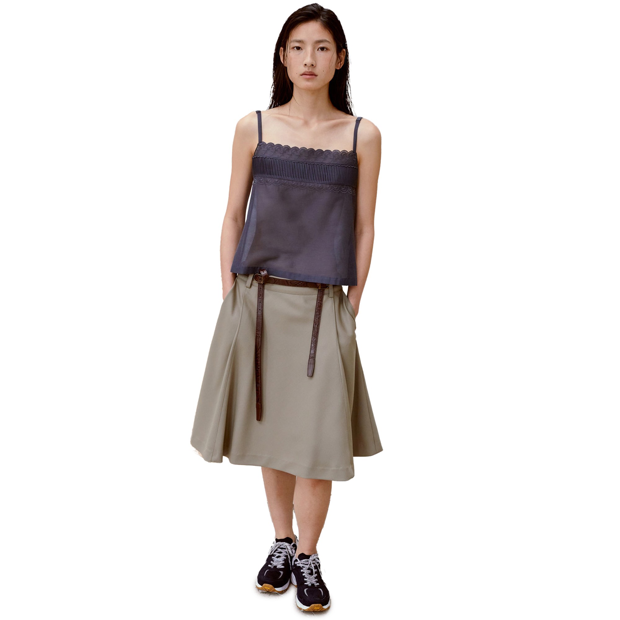 Low Classic Women's Flared Midi Skirt Khaki Beige