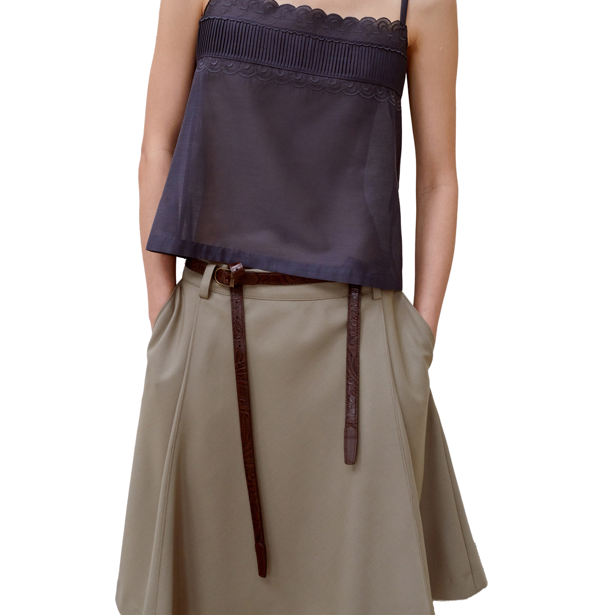 Low Classic Women's Flared Midi Skirt Khaki Beige