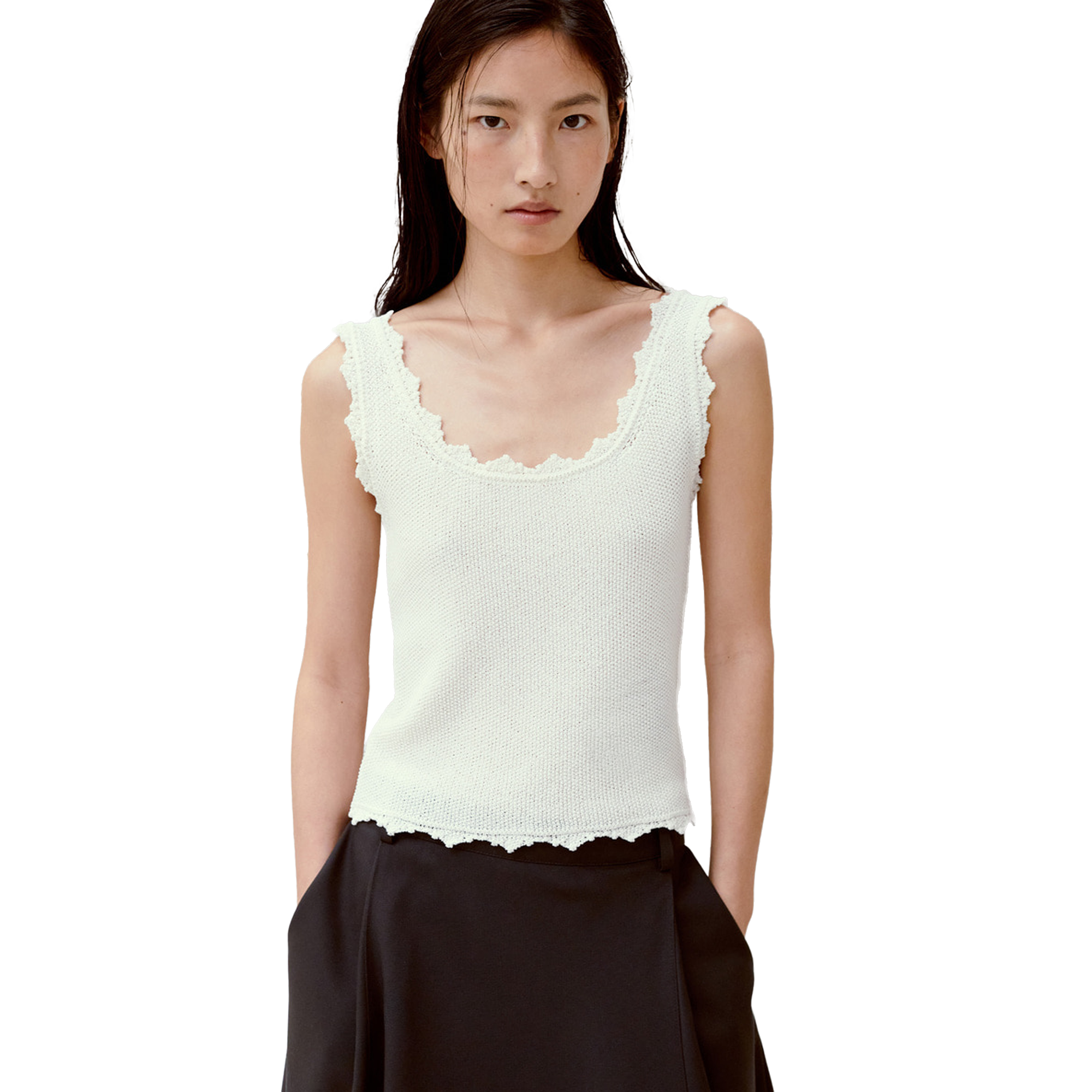 Low Classic Women's Lace Edge Sleeveless Knit White
