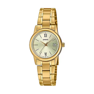 Casio | Ladies Analogue Mineral Glass | Gold Face/Gold Metal Band | LTPV002G-9B3