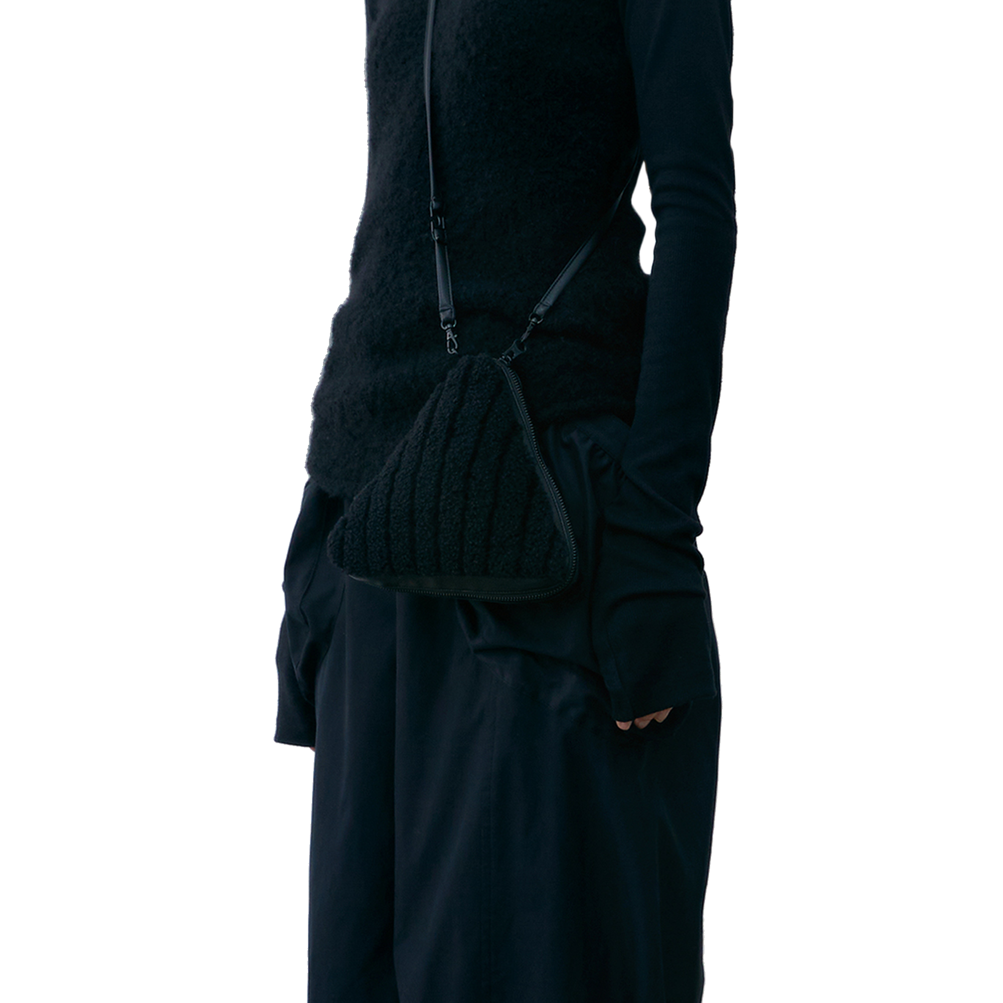 Low Classic Women's Shearling Triangle Pop-Up Bag Black