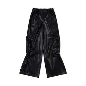 Low Classic Shirring Volume Leather Pants Black