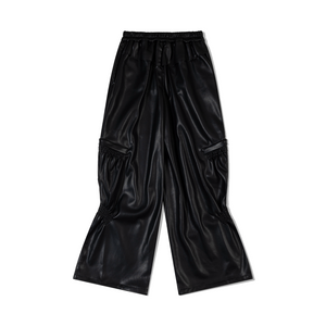 Low Classic Shirring Volume Leather Pants Black