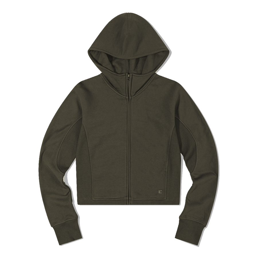 Low Classic Side Rib Zip-Up Hoodie Khaki