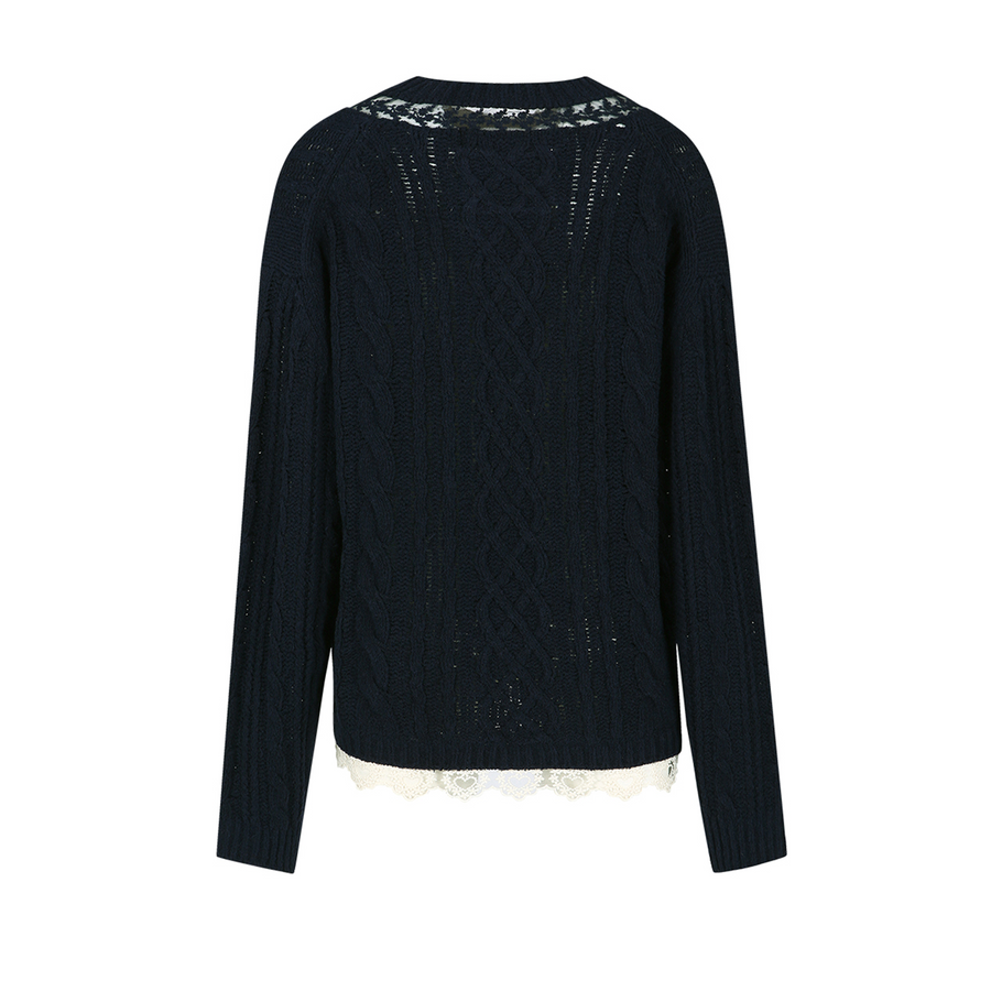 Andersson Bell Women's Lace Chunky V-Neck Knit Navy ATB1260W