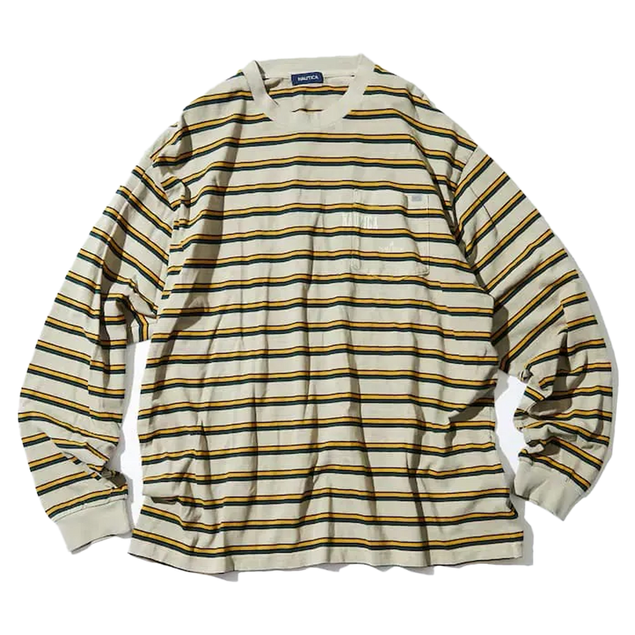 Nautica Japan Pigment Dyed Border L/S Tee Beige