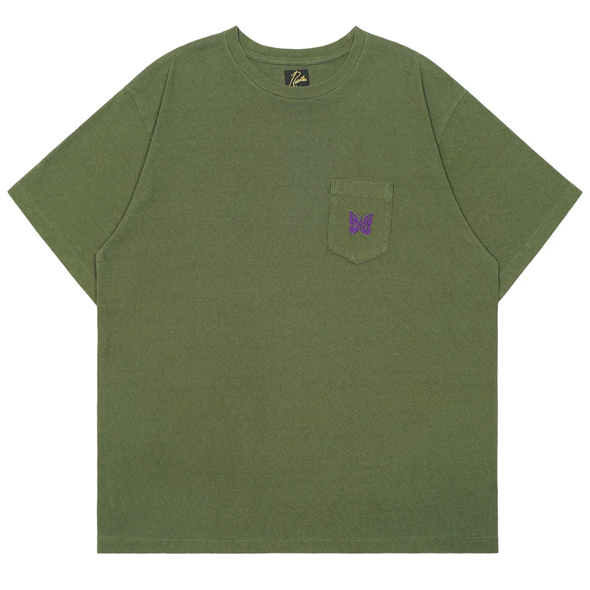 Needles Short-Sleeve Papillon Embroidered Pocket T-Shirt Olive