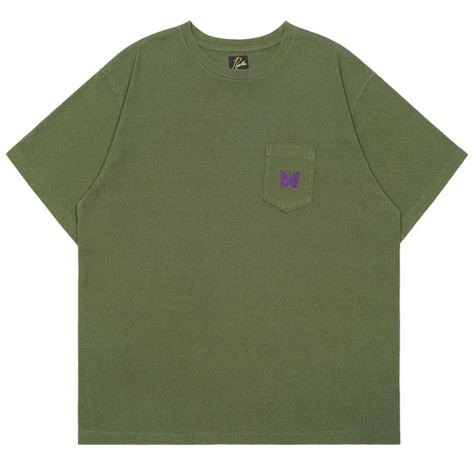 Needles Short-Sleeve Papillon Embroidered Pocket T-Shirt Olive