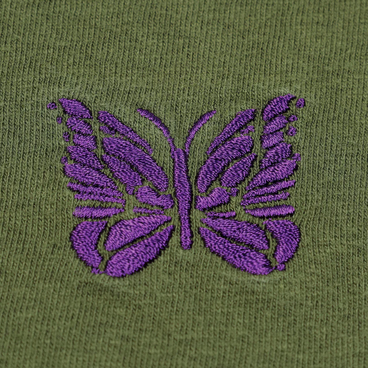 Needles Short-Sleeve Papillon Embroidered Pocket T-Shirt Olive