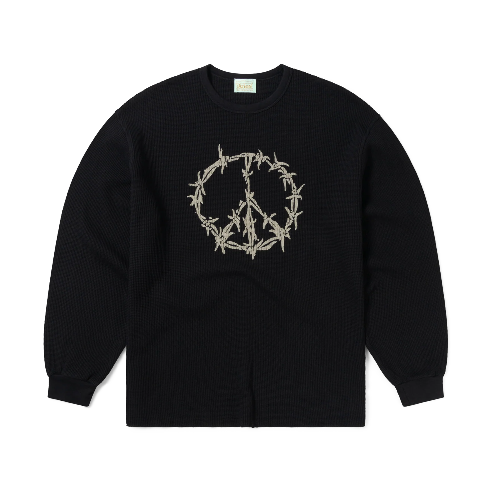 Aries Peace Press Gothic Waffle Long Sleeve Tee Black AR6003903