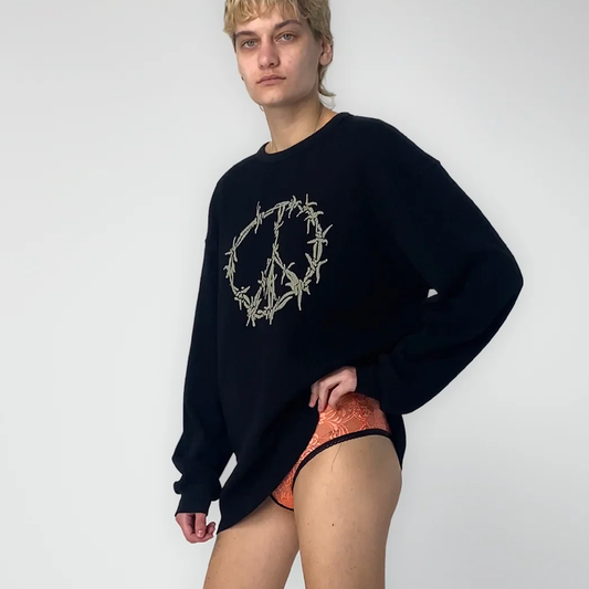 Aries Peace Press Gothic Waffle Long Sleeve Tee Black AR6003903