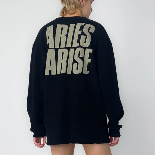 Aries Peace Press Gothic Waffle Long Sleeve Tee Black AR6003903
