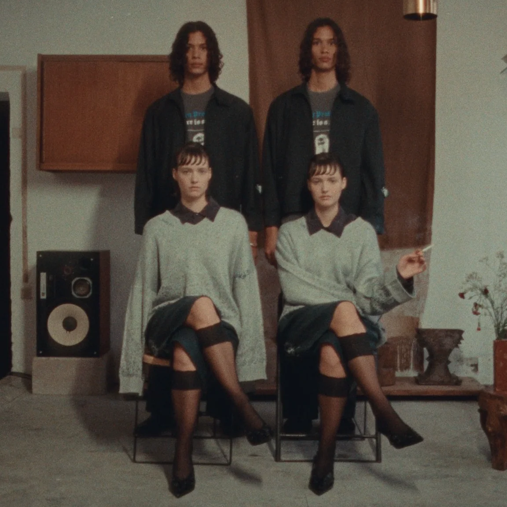 Jungles Jungles Logo Boxy V Neck Knit Grey