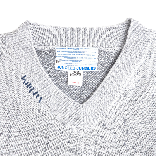 Jungles Jungles Logo Boxy V Neck Knit Grey