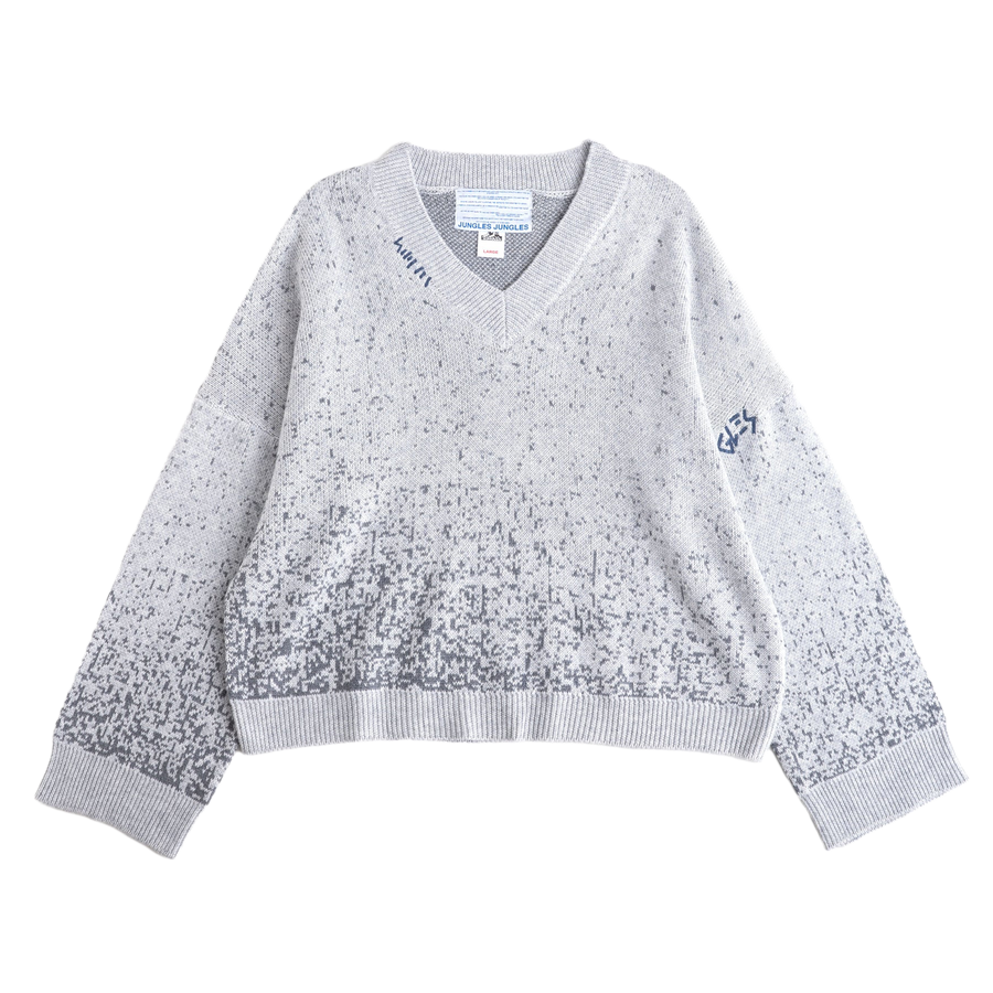 Jungles Jungles Logo Boxy V Neck Knit Grey