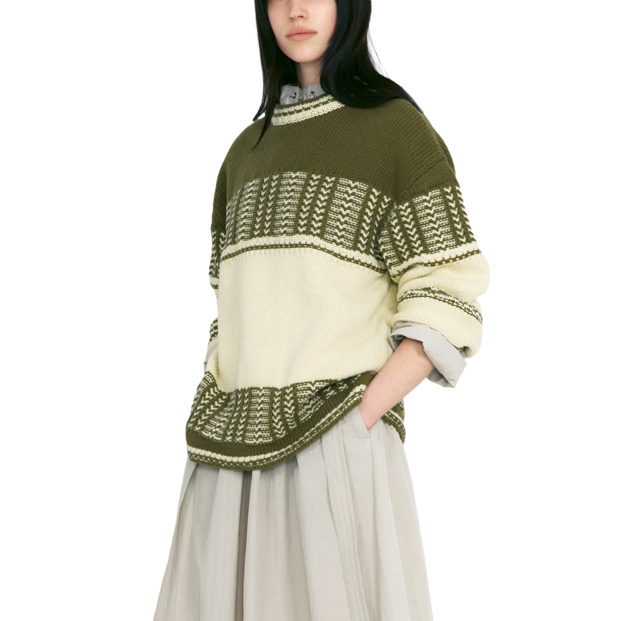 Low Classic Women's Jacquard Knit Sweater Khaki