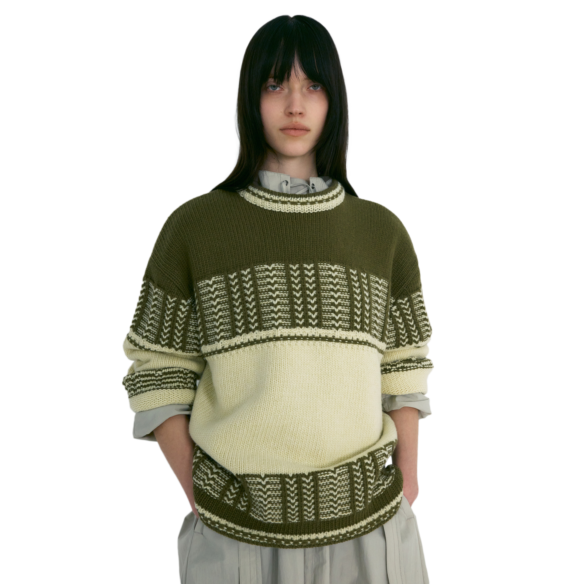 Low Classic Women's Jacquard Knit Sweater Khaki