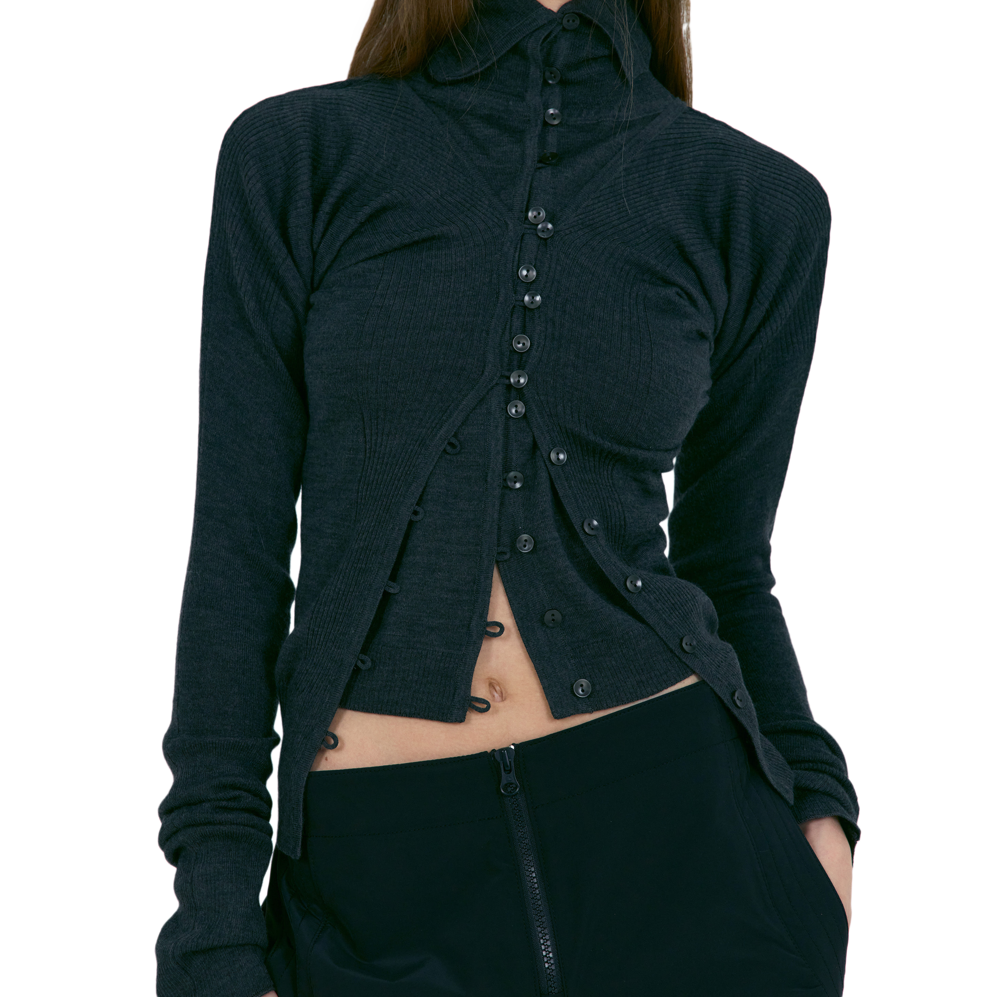 Low Classic Women's Layered Fitted Knit Cardigan Charcoal