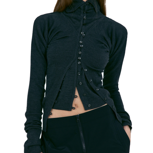 Low Classic Women's Layered Fitted Knit Cardigan Charcoal