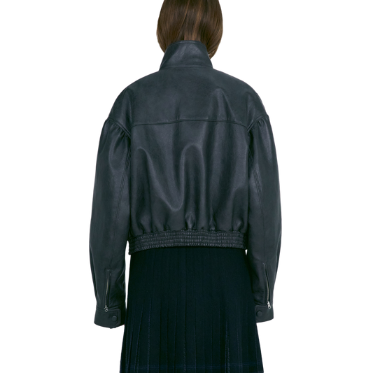 Low Classic Women's Leather Short Jacket Charcoal