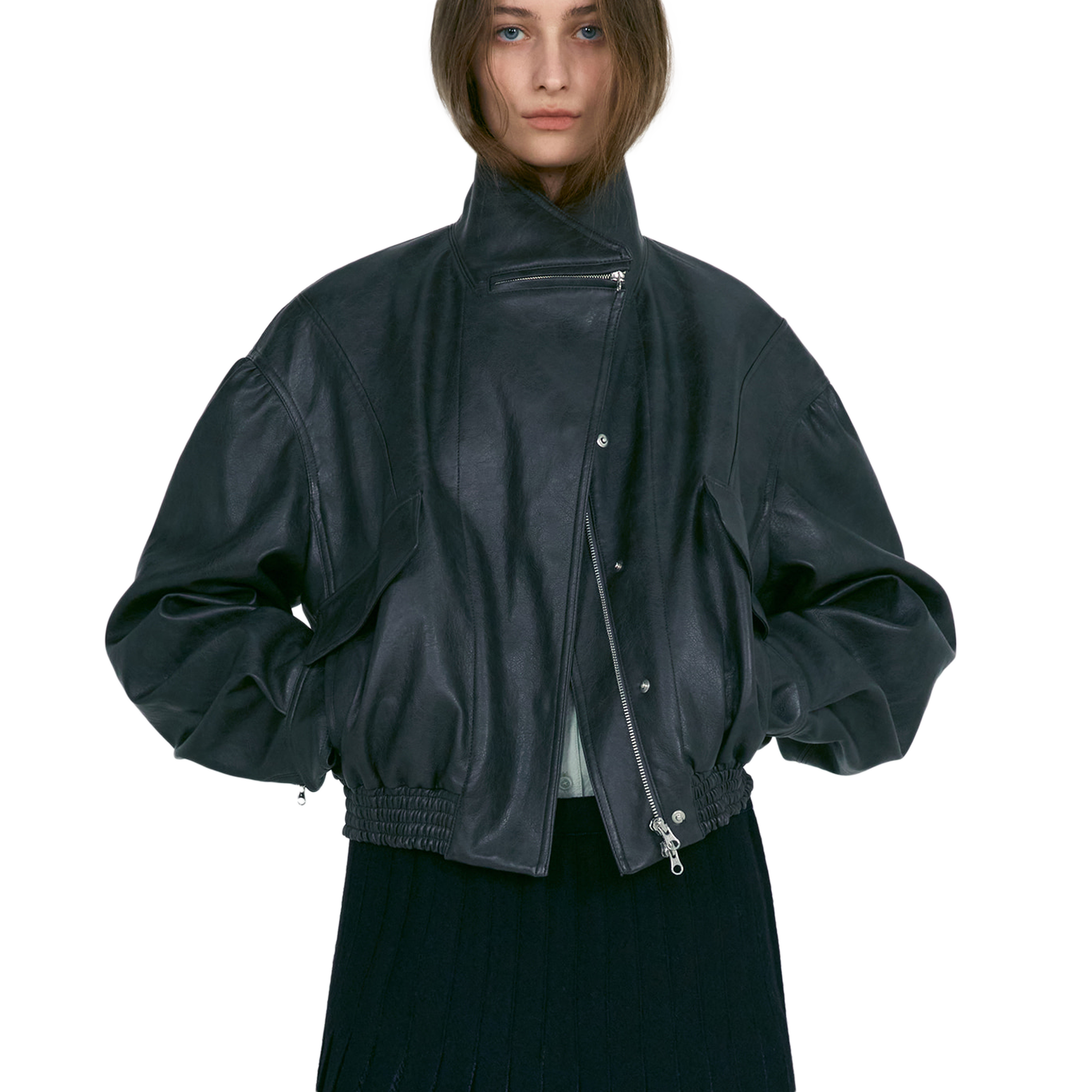 Low Classic Women's Leather Short Jacket Charcoal
