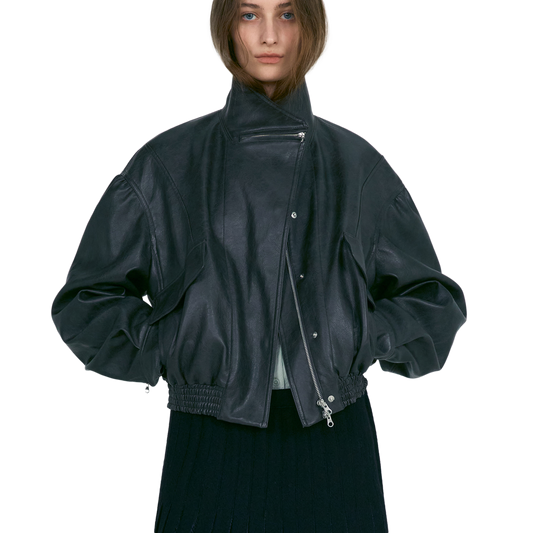 Low Classic Women's Leather Short Jacket Charcoal