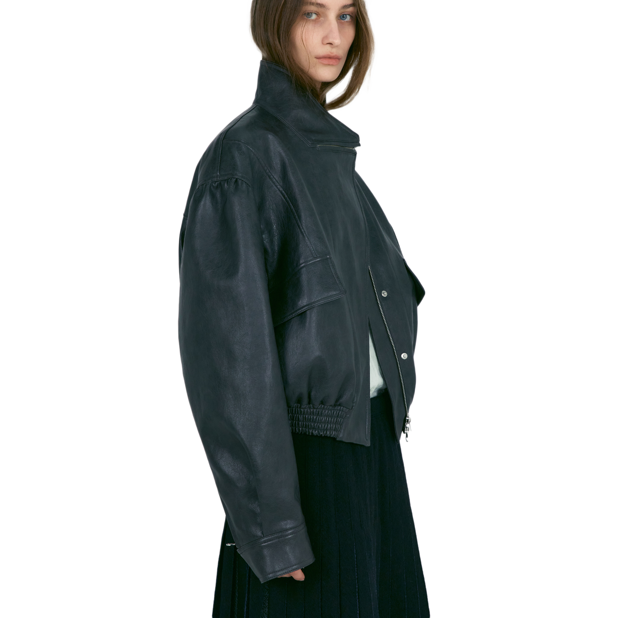 Low Classic Women's Leather Short Jacket Charcoal