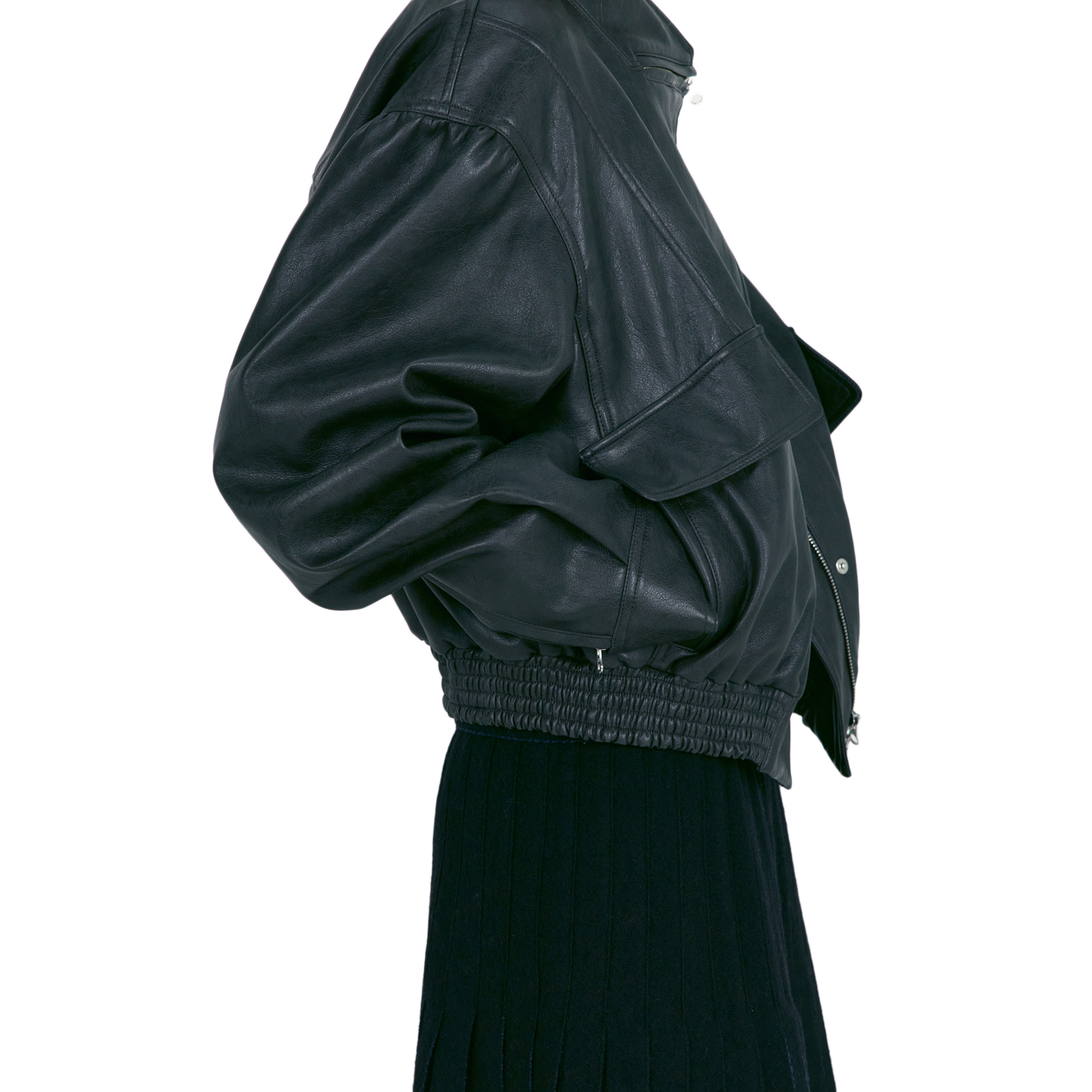 Low Classic Women's Leather Short Jacket Charcoal